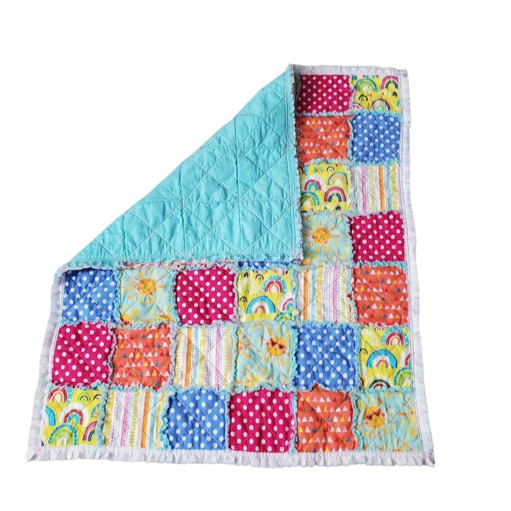 Homemade Rag Quilt Patchwork Baby Girl Quilt